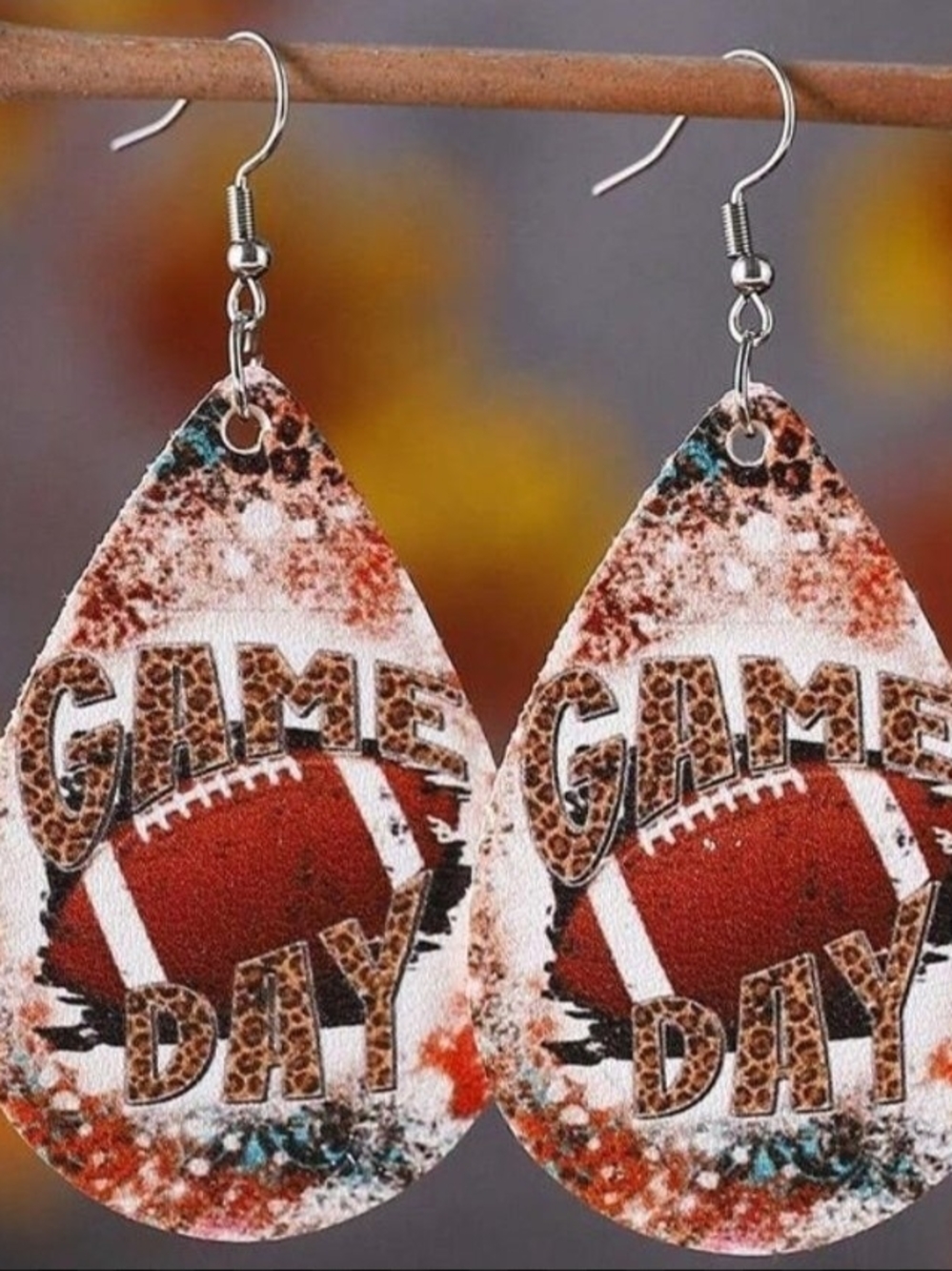 Game Day Football Teardrop Earrings - Brown & White